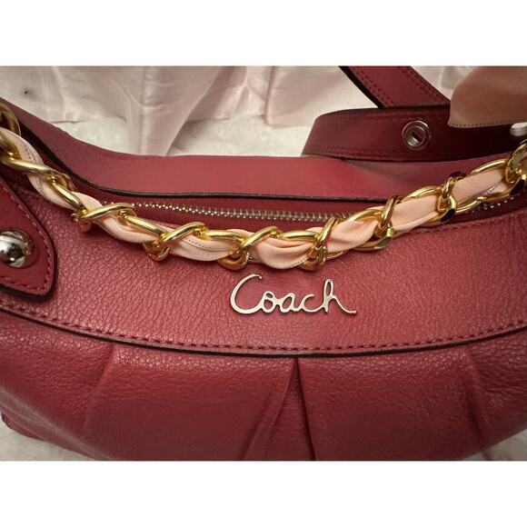 Coach F15512 Pink Madison Gathered Leather Hobo Shoulder Bag Gold Chain - Picture 3 of 13